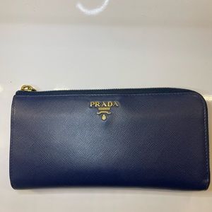 PRADA Saffiano Leather Continental Navy Wallet